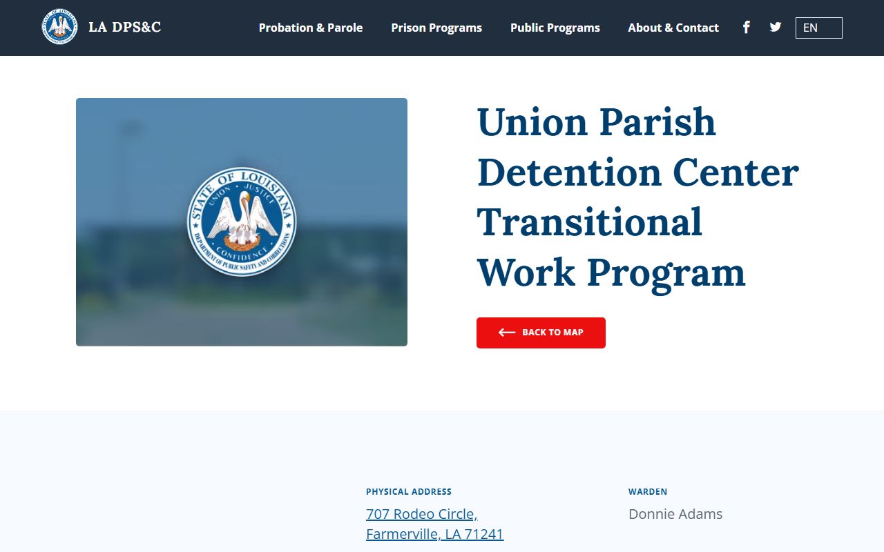 Union Parish County inmate population DPSC transitional work program listing