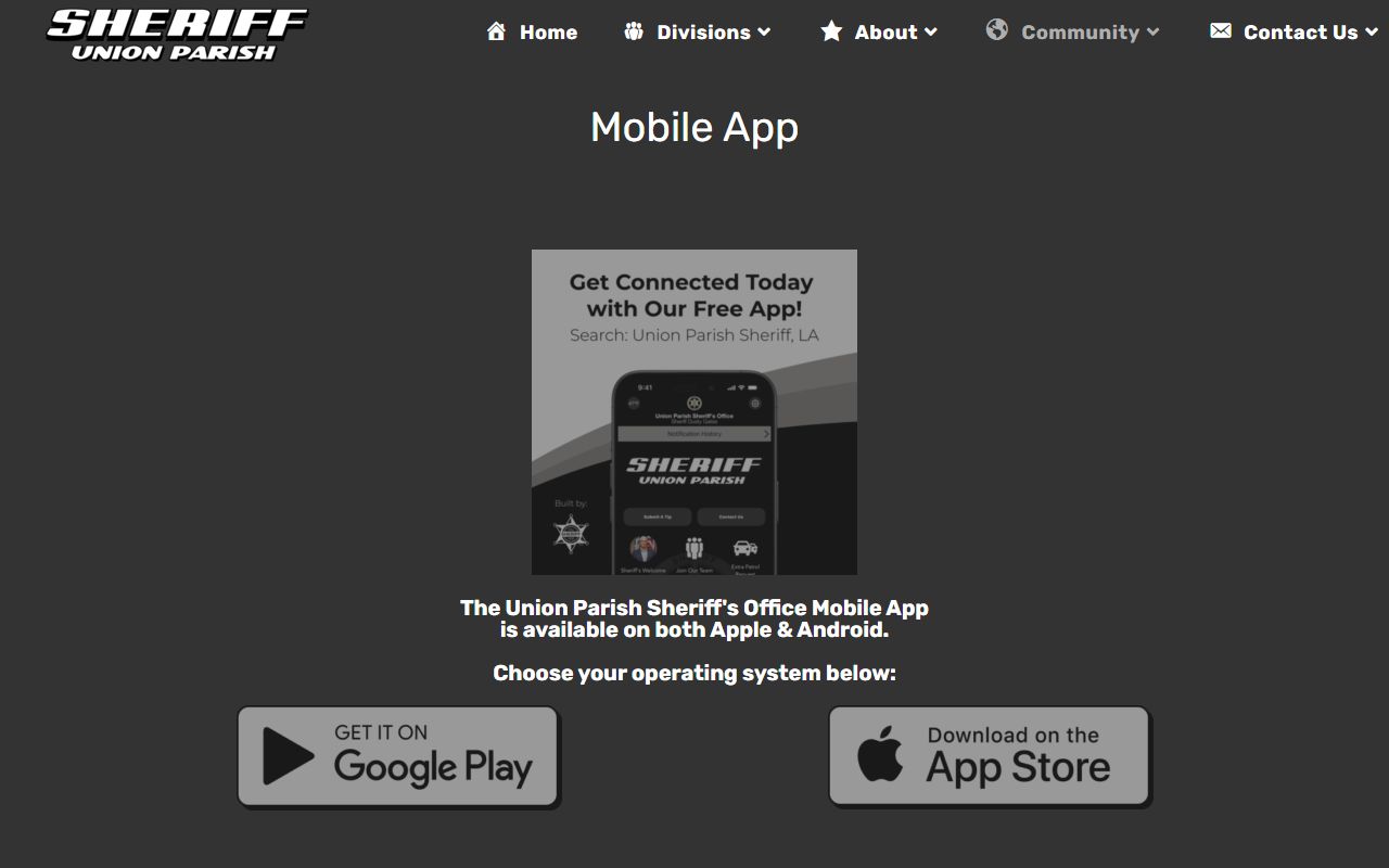 Union Parish County inmate records app page for current jail inmates
